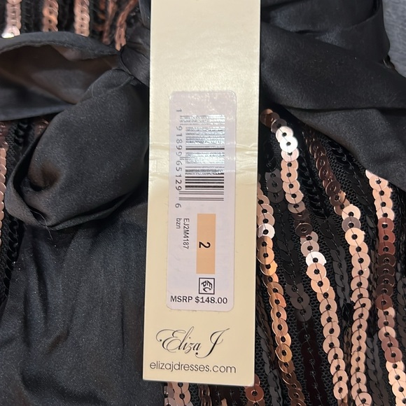 NWT Black and Rose Gold Sequined Spaghetti Strap Bodycon Midi Cocktail Dress - Picture 7 of 7